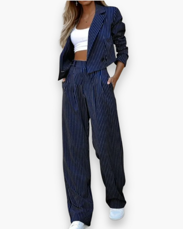 Costume Décontracté À Rayures Pour Femme | Stylé Et Confortable