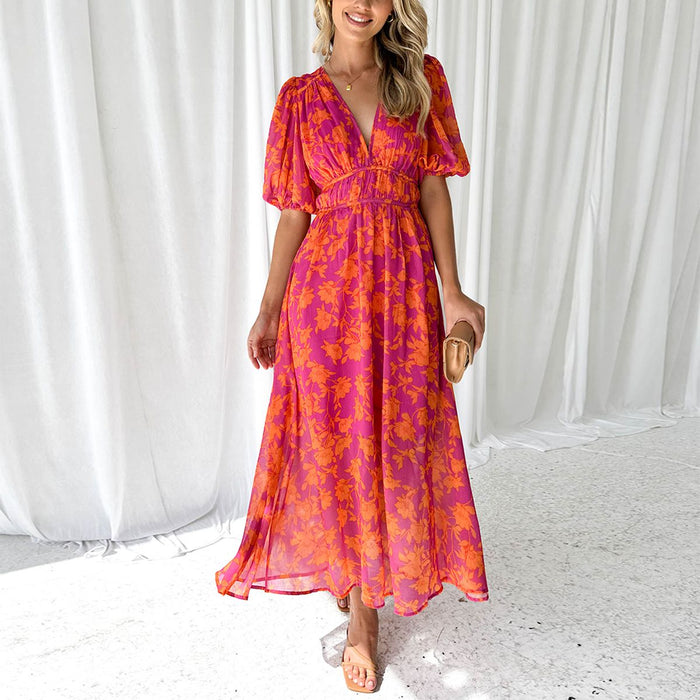 Sylviane - Robe Maxi Avec Col En V Et Design Élégant