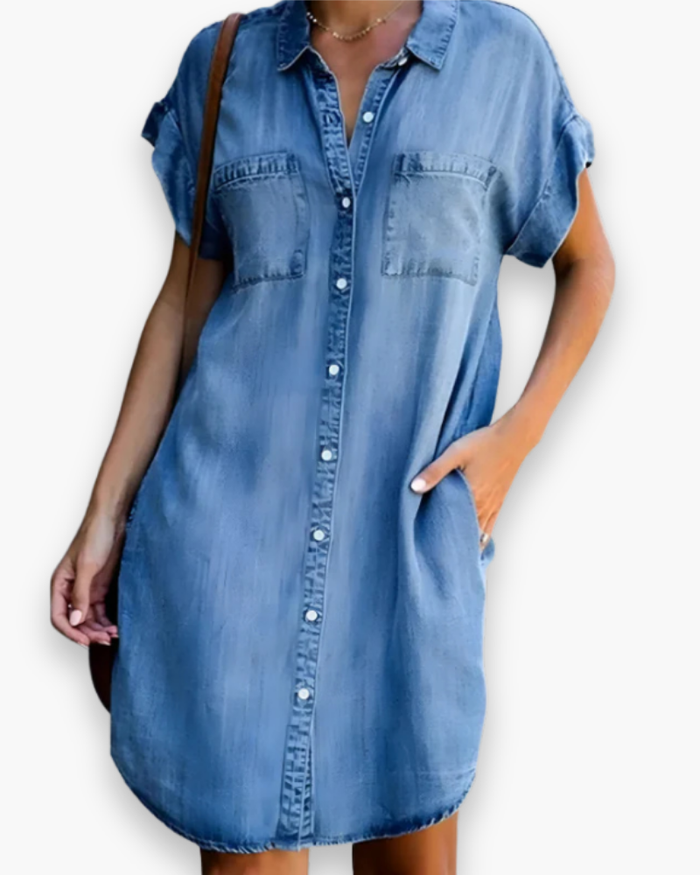Robe Chemise En Denim Léger Pour Femme | Mini Élégante
