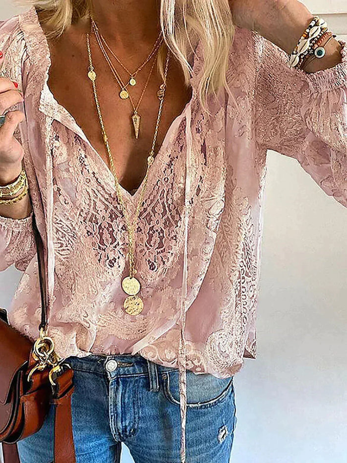 Blouse Femme En Dentelle Col V Bohème - Apolline