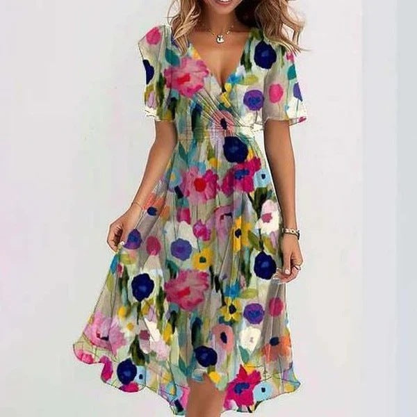 Robe Midi Femme Fleurie Col V - Claire