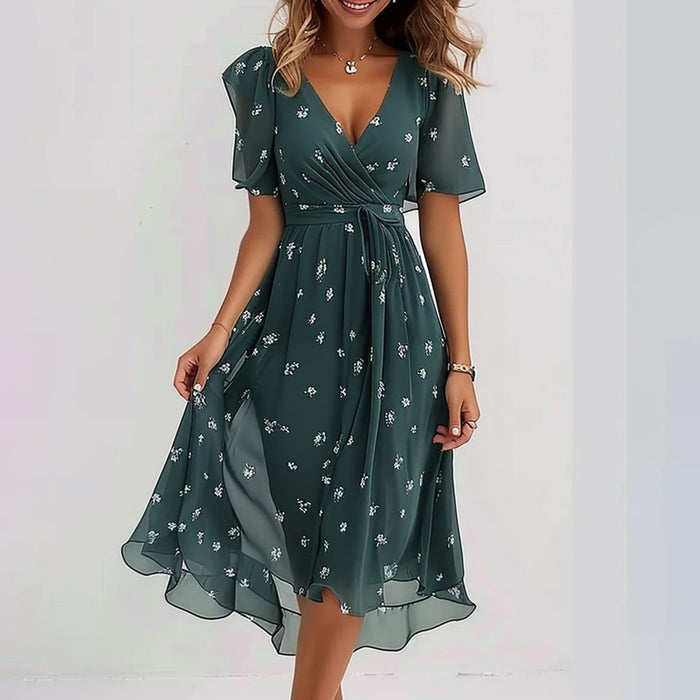 Robe Midi Femme Fleurie Col V - Claire
