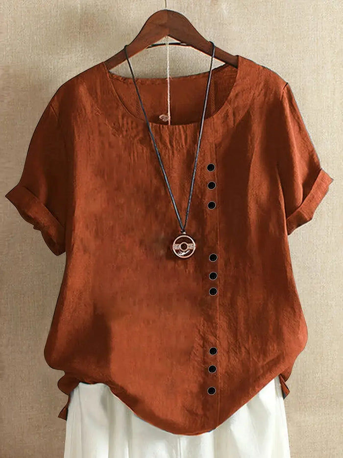 Blouse Femme En Lin Manches Courtes Boutonnée - Hélène