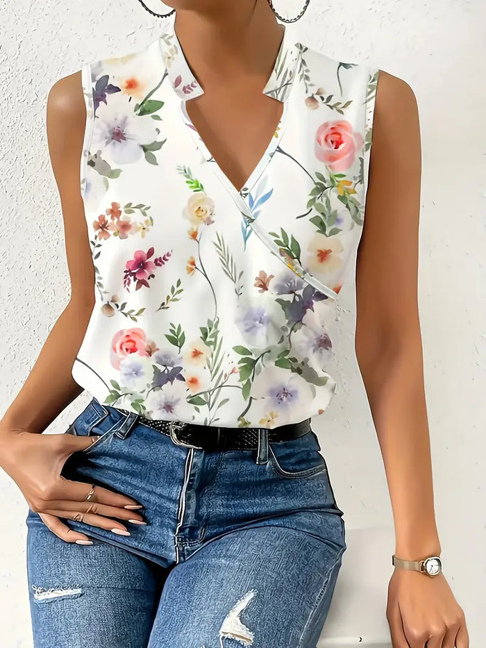 Stéphanie - Blouse Fleurie Sans Manches Élégante Femme