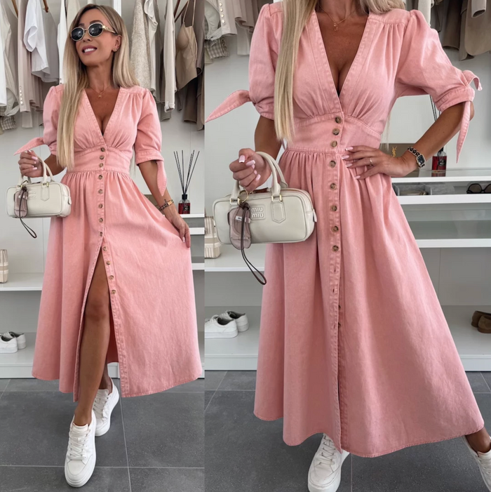 Joëlle - Robe Longue en Jean Col V