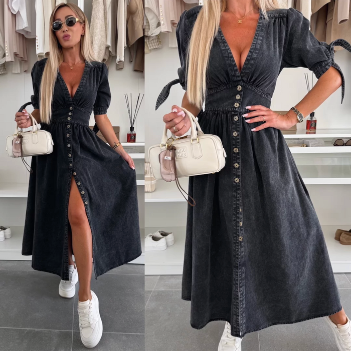 Joëlle - Robe Longue en Jean Col V