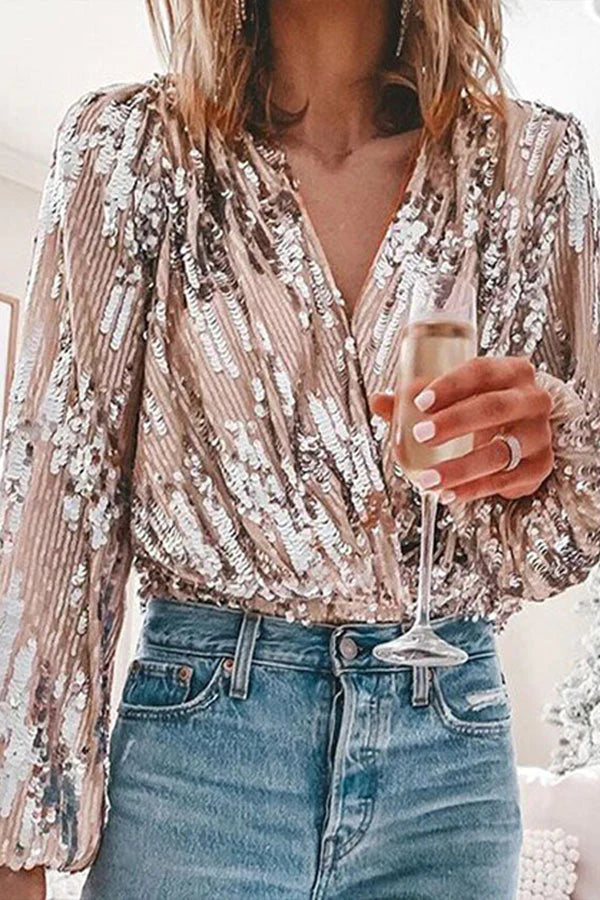 Blouse Femme À Paillettes Manches Longues - Ophélie