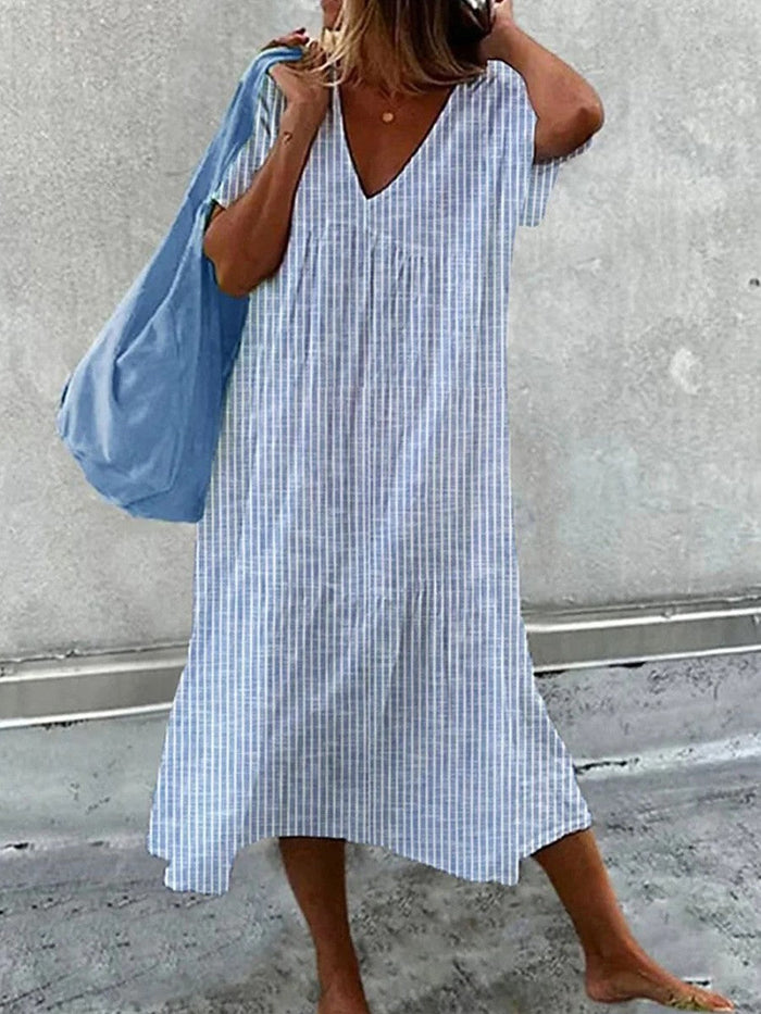 Nathalie - Robe Longue En Lin Rayée