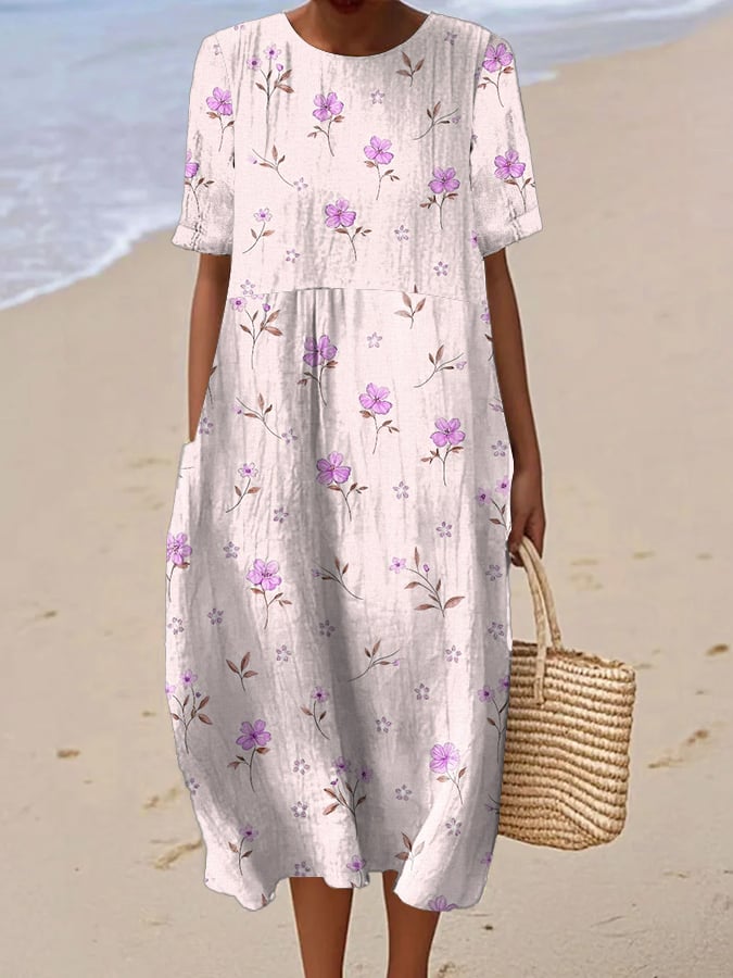 Robe Femme Imprimée Fleurs Manches Courtes - Julie