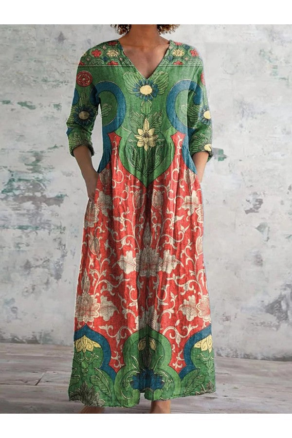 Karine - Robe Femme en Lin Bohème Ethnique