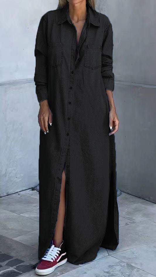 Sandrine - Robe Chemise en Jean Longue Chic