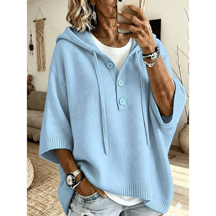 Valérie - Pull Élégant Boutonné Capuche