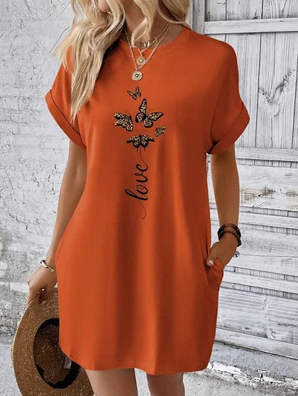 Sandrine - Robe T-Shirt Imprimée Papillon
