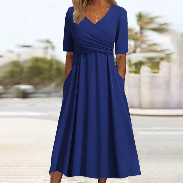 Isabelle - Robe Midi Fluide Col V Élégante