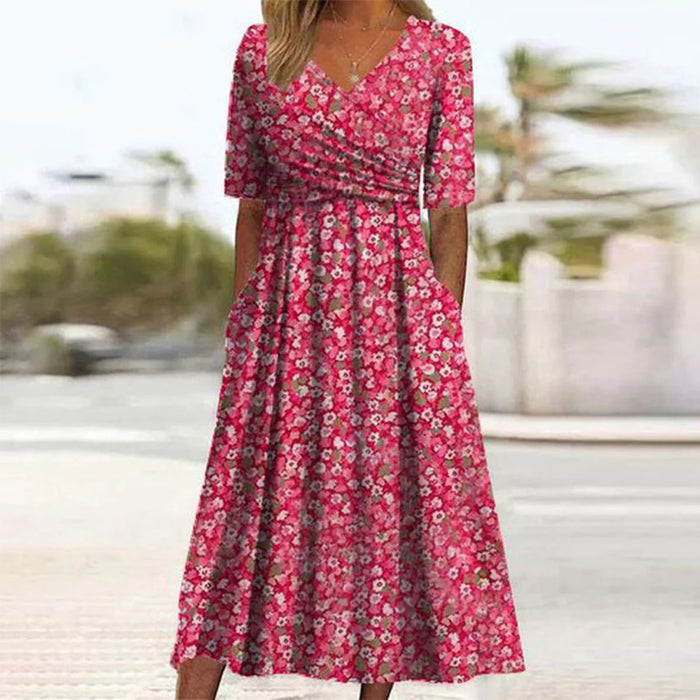 Isabelle - Robe Midi Fluide Col V Élégante