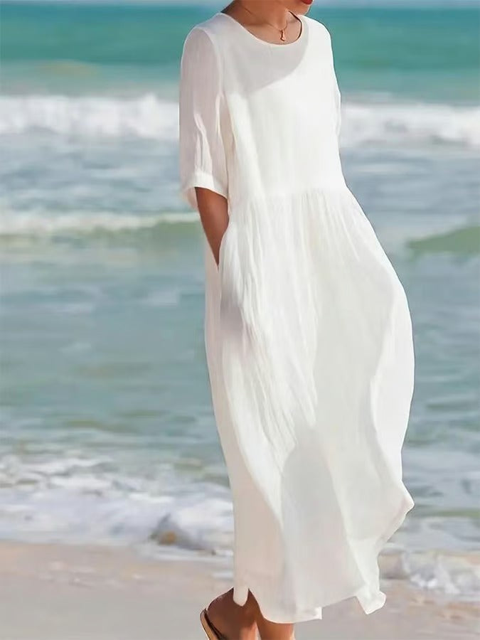 Chantal - Robe Midi en Lin Unie Femme