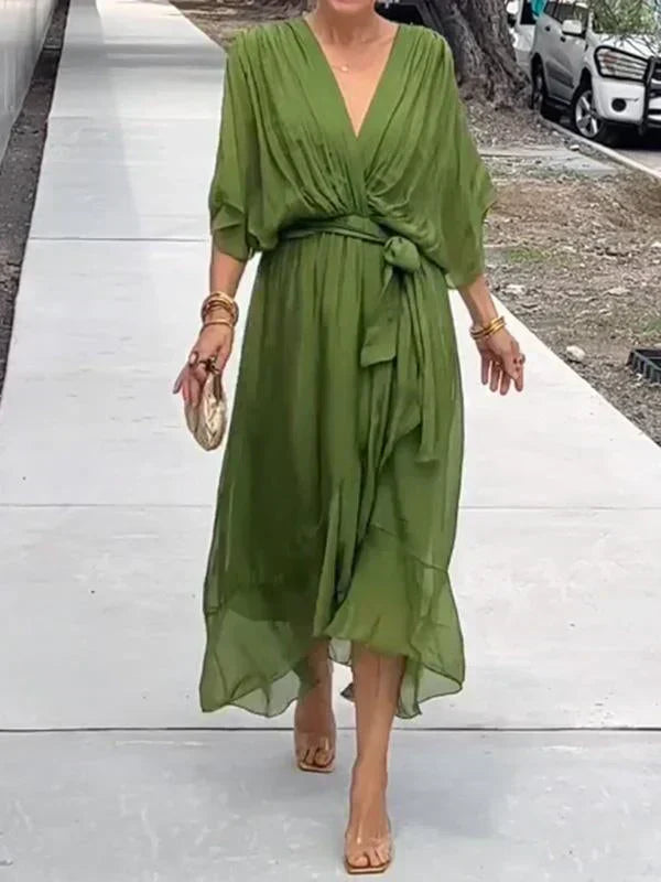 Robe Longue Femme en Mousseline Verte - Denise
