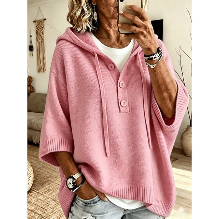 Valérie - Pull Élégant Boutonné Capuche