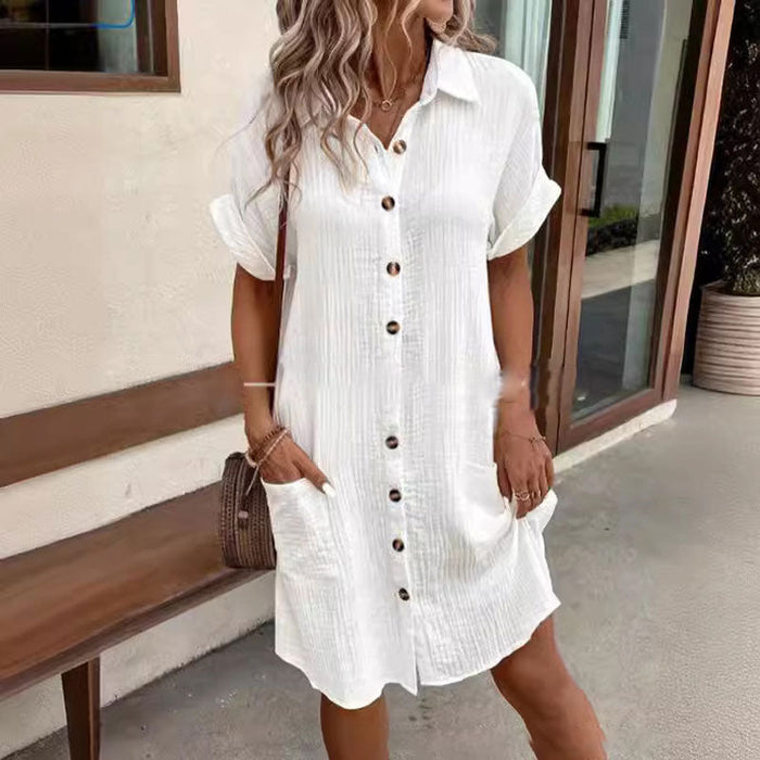 Céline - Belle Robe Chemise en Lin Boutonnée