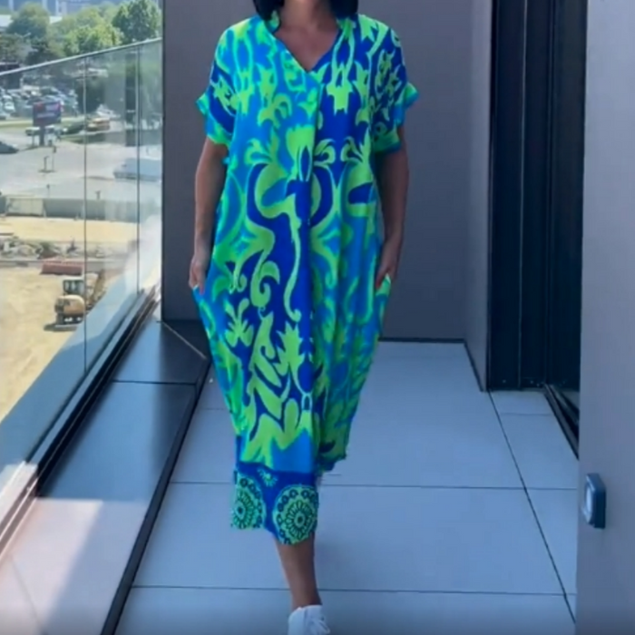 Céline - Robe Caftan Femme Ample Imprimée