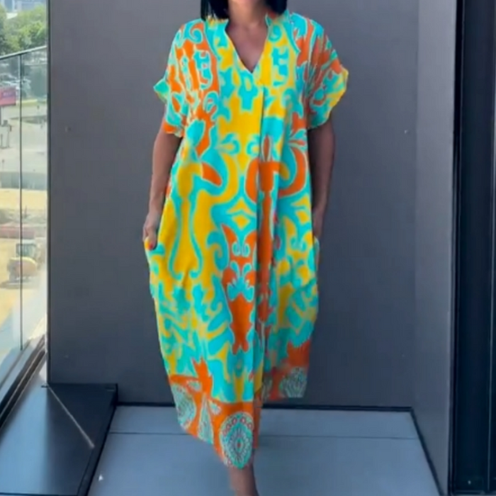 Céline - Robe Caftan Femme Ample Imprimée