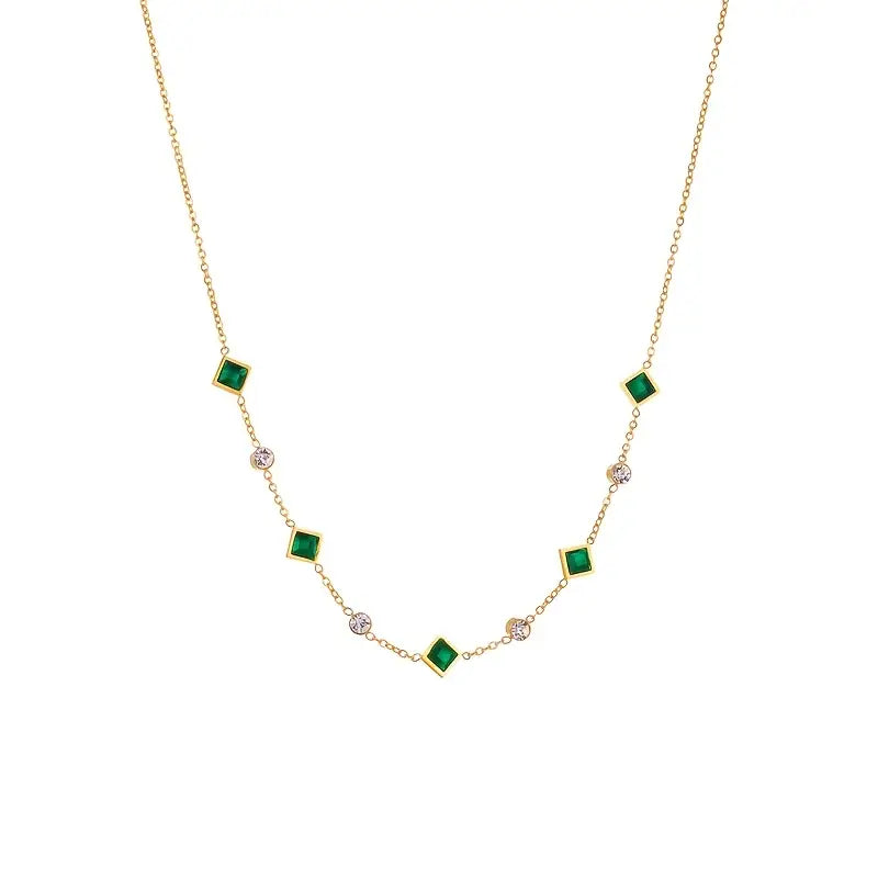 Collier Station Géométrique Émeraude Doré — Doumira
