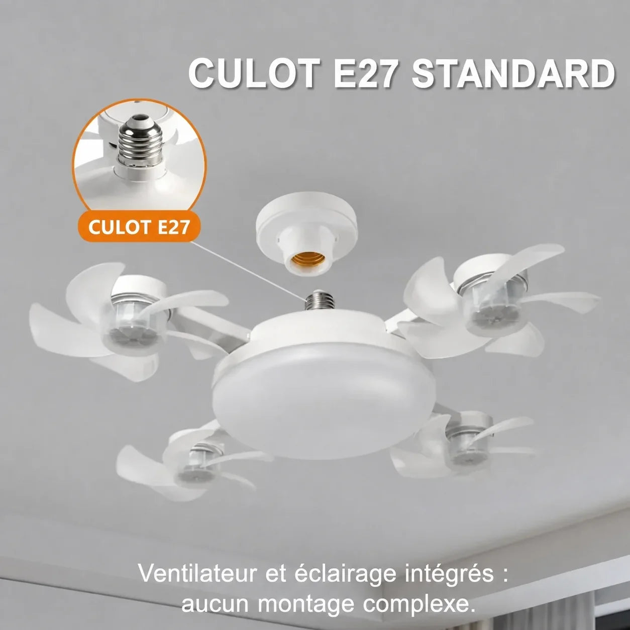 LumiVent E27™ – Ventilateur plafonnier LED avec télécommande