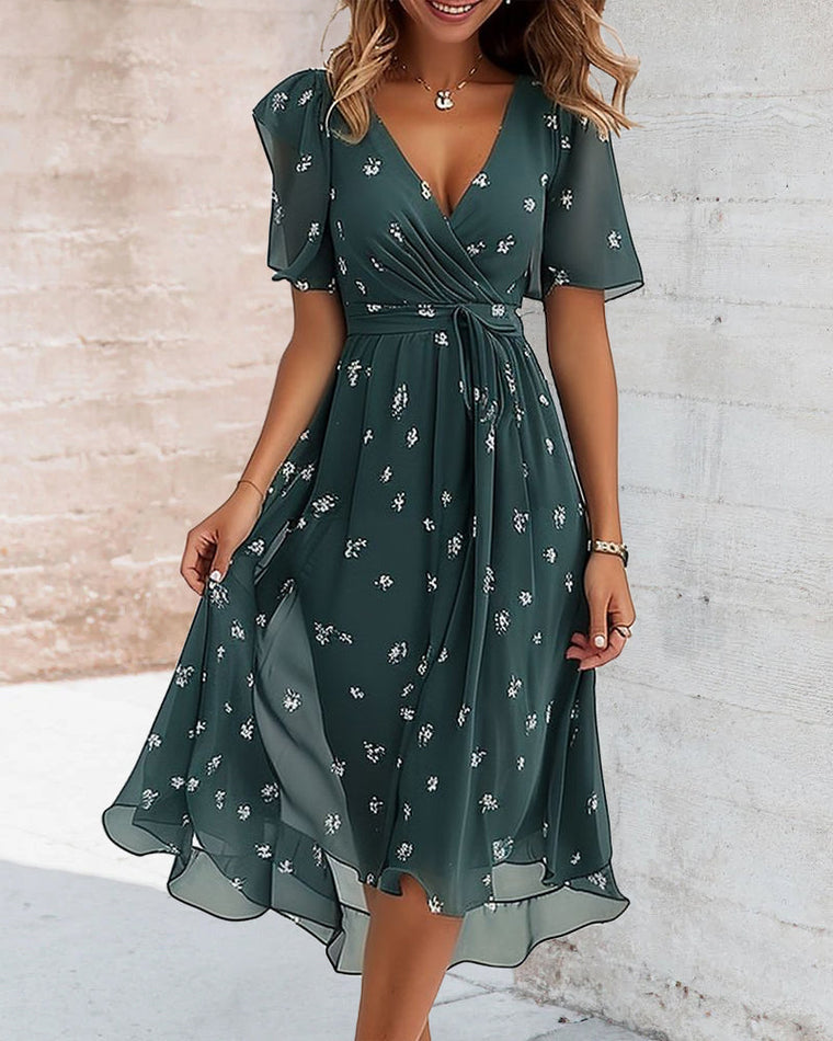 Sophie - Robe Mousseline Fleurie Col V Élégante
