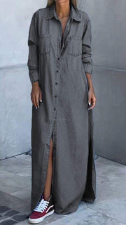 Sandrine - Robe Chemise en Jean Longue Chic