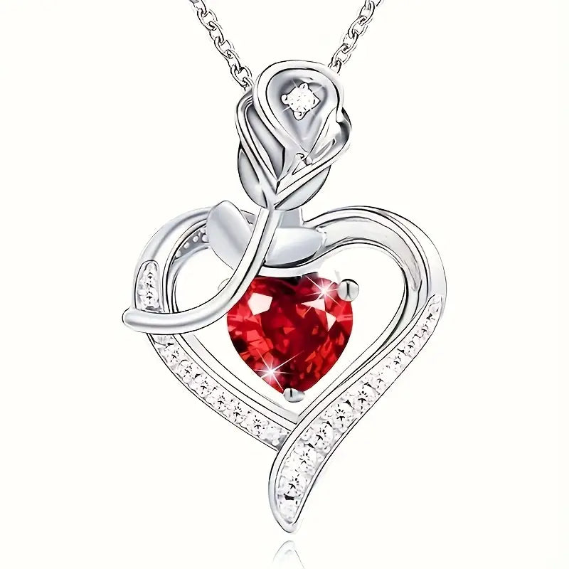 Collier Pendentif Cœur en Rubis Argenté — Doumira
