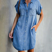 Robe Chemise Femme En Denim Manches Courtes - Sybille