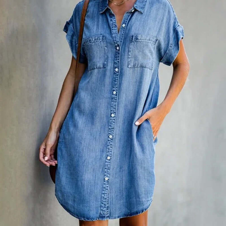 Robe Chemise Femme En Denim Manches Courtes - Sybille