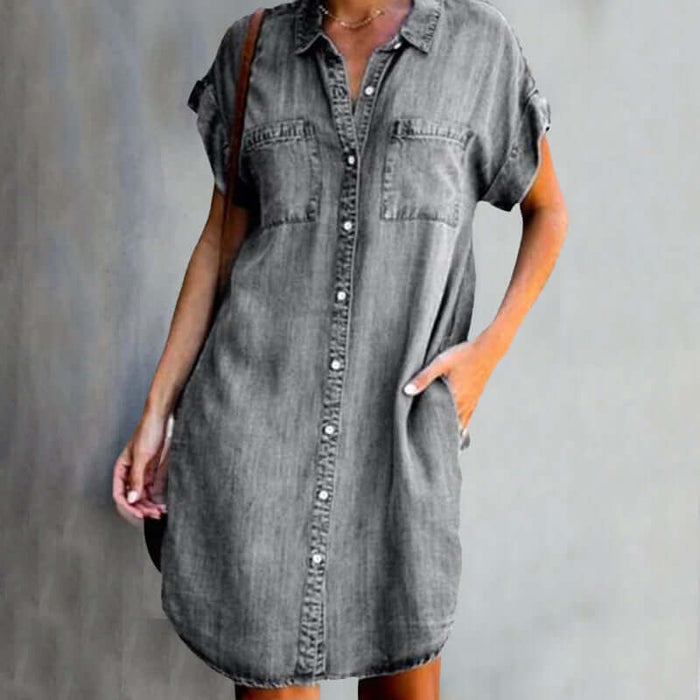 Robe Chemise Femme En Denim Manches Courtes - Sybille