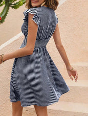 Magali - Robe d'Été Rayée à Volants Femme