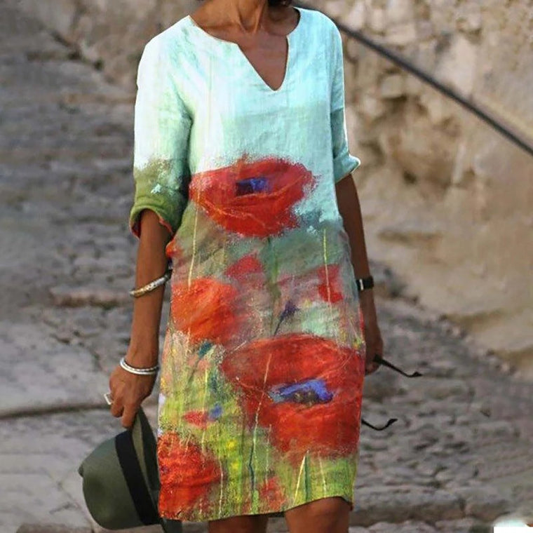 Camille - Robe Lin Fleurie Fluide