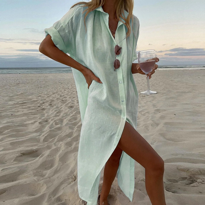 Élodie - Robe Chemise Avec Fentes Hautes Et Détails De Boutons Élégants