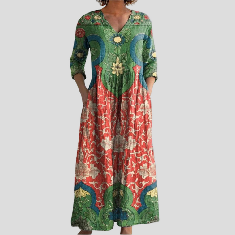 Karine - Robe Femme en Lin Bohème Ethnique