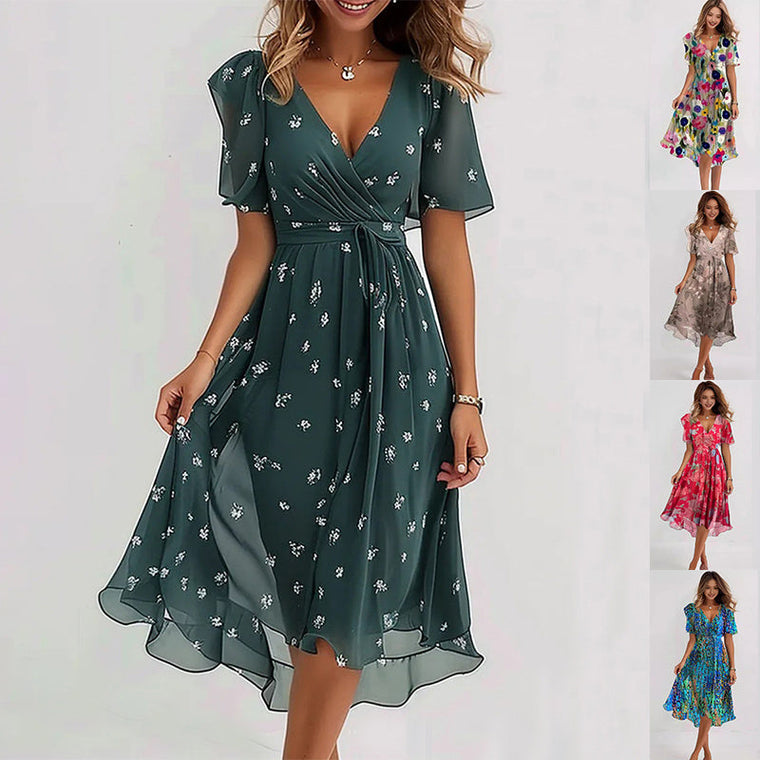 Robe Midi Femme Fleurie Col V - Claire