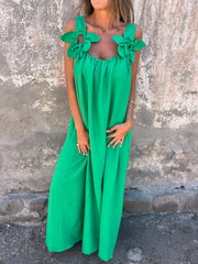 Aurélie - Robe Longue Femme Fluide à Bretelles Fleuries