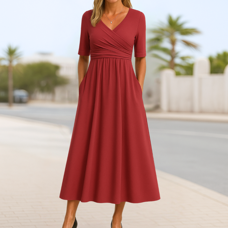 Corinne - Robe Portefeuille Manches Courtes Femme