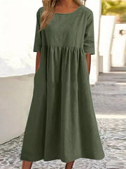 Claire - Robe Mi-Longue Lin Décontractée Femme