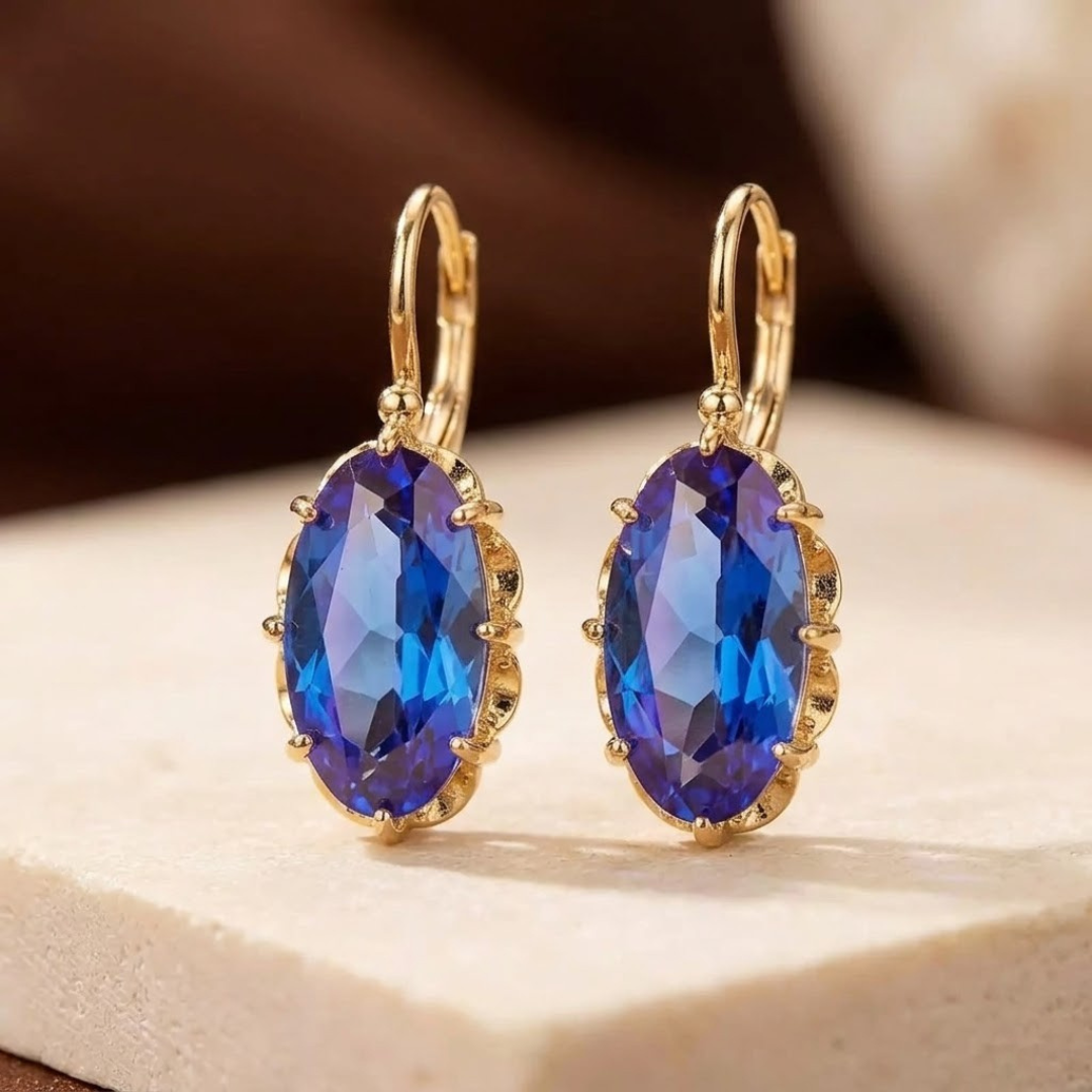 Boucles d'oreilles pendantes en or et saphir — Doumira