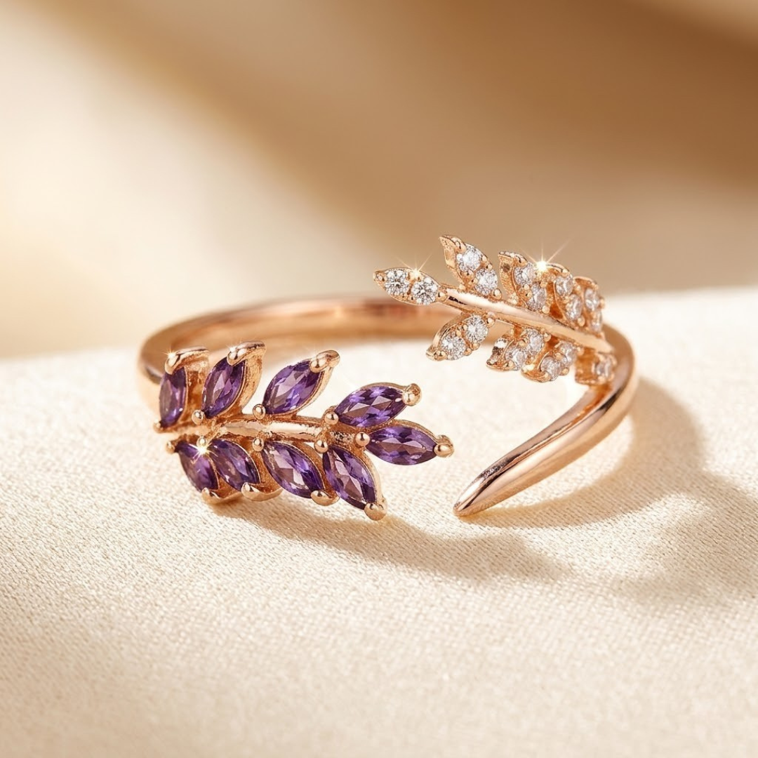 Bague en Or et Améthyste en Forme de Feuille — Doumira