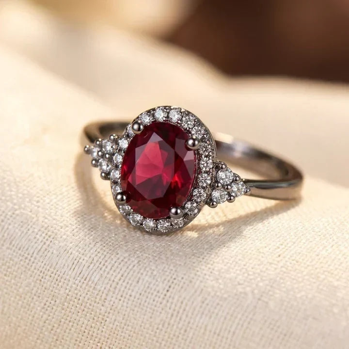 Bague Halo en Argent et Rubis — Doumira