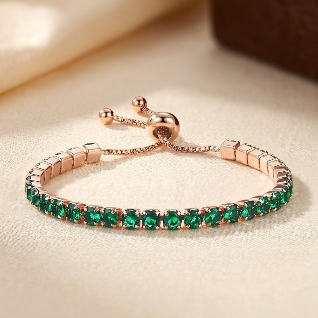 Bracelet de Tennis Ajustable en Or et Émeraude — Doumira