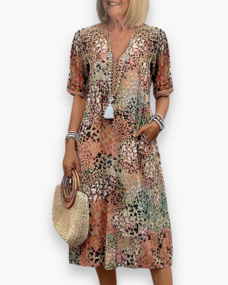 Robe Fleurie Midi pour Femme | Élégant et Confort