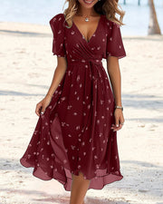 Sophie - Robe Mousseline Fleurie Col V Élégante