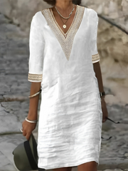 Aurélie - Robe Lin Col V Crochet Femme