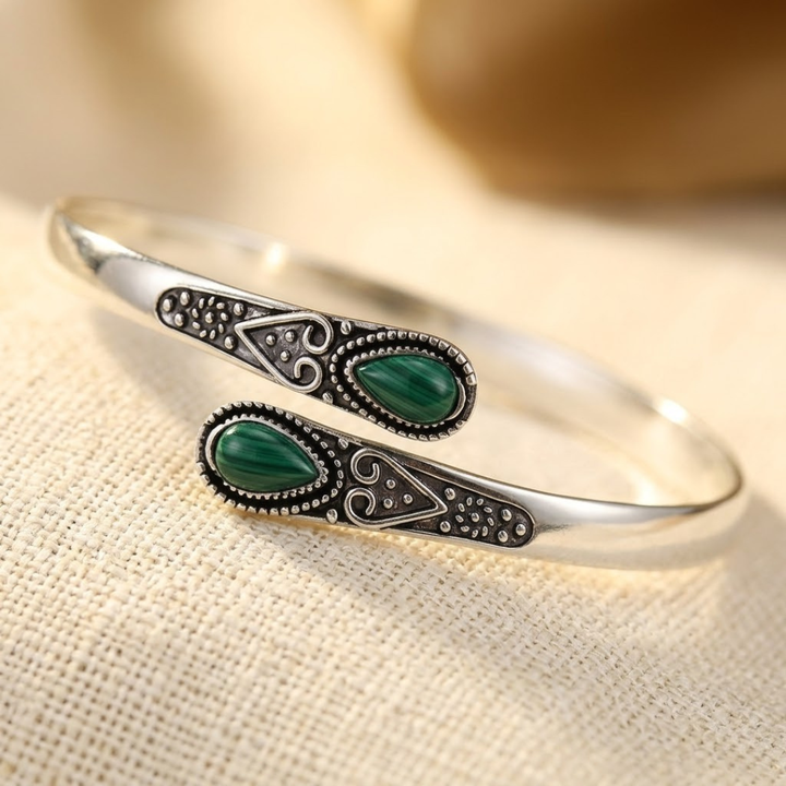 Bracelet Vintage Émeraude Argent — Doumira