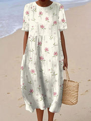 Robe Femme Imprimée Fleurs Manches Courtes - Julie